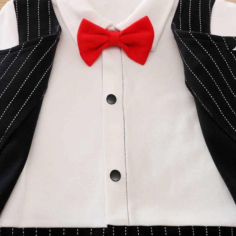 Baby Boy Gentleman Bow tie Striped Jumpsuit