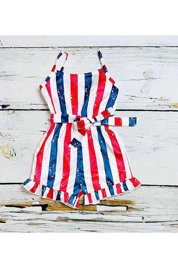 DLH2452 Red, white, & blue patriotic satin girls romper