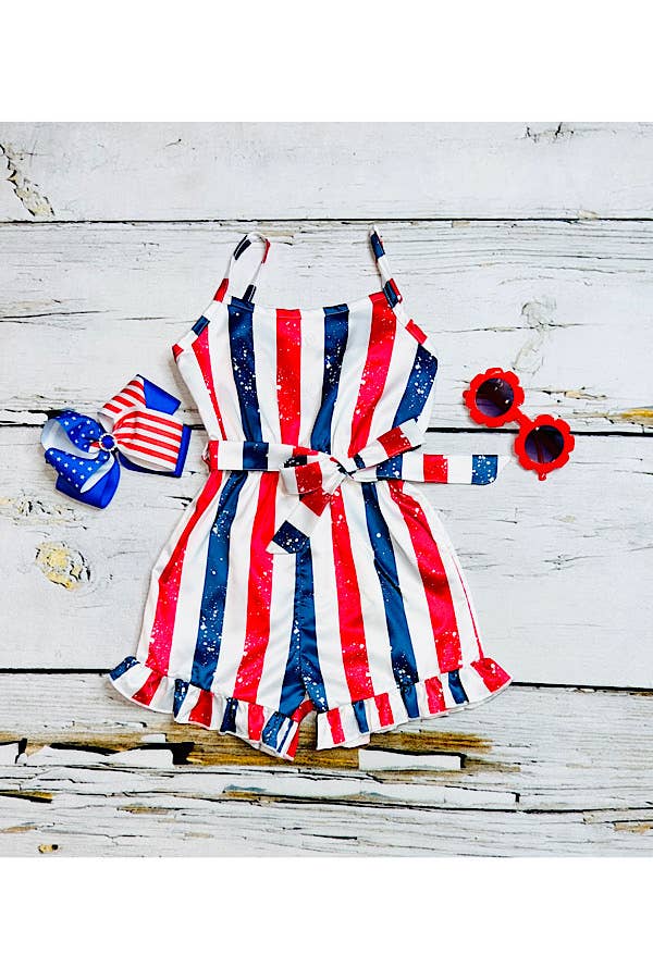 DLH2452 Red, white, & blue patriotic satin girls romper