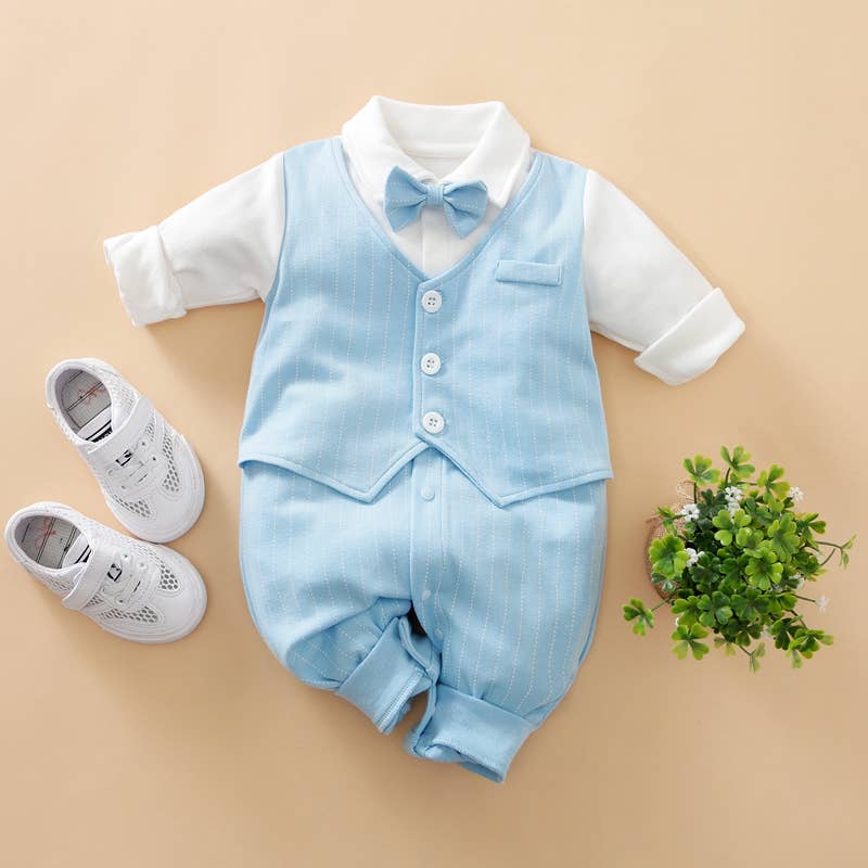Baby Boy Gentleman Bow tie Striped Jumpsuit