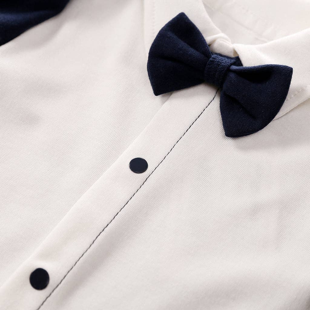 Baby Boy Gentleman Bow tie Striped Jumpsuit