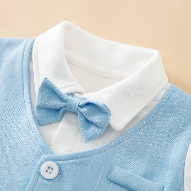 Baby Boy Gentleman Bow tie Striped Jumpsuit