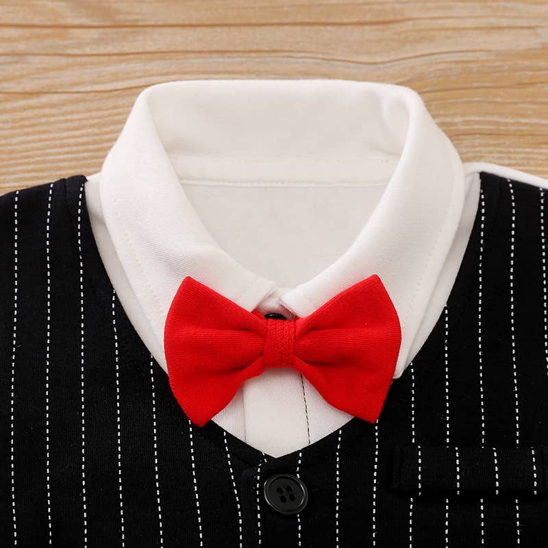 Baby Boy Gentleman Bow tie Striped Jumpsuit