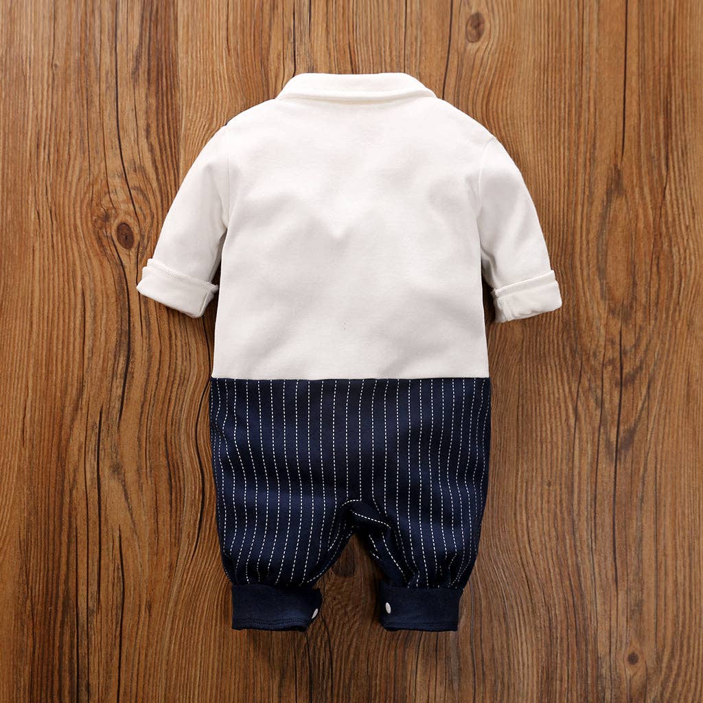 Baby Boy Gentleman Bow tie Striped Jumpsuit