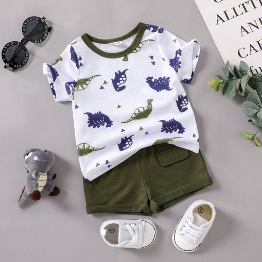 2pcs Baby Boy All Over Dinosaur Tee  Shorts Set