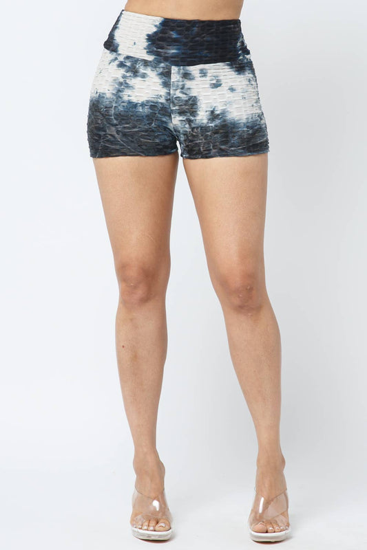 Honeycomb Jacquard Tie Dye Shorts: Black-White