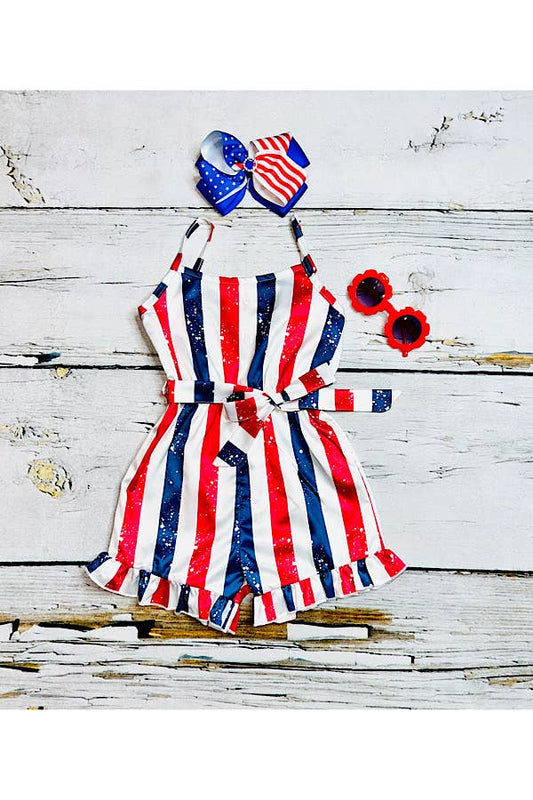 DLH2452 Red, white, & blue patriotic satin girls romper