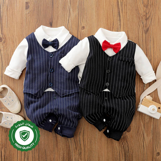 Baby Boy Gentleman Bow tie Striped Jumpsuit