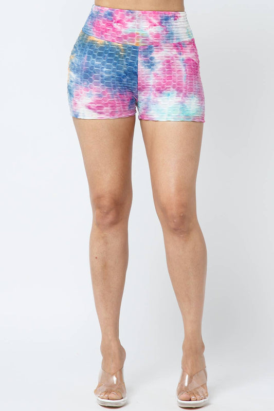 Honeycomb Jacquard Tie Dye Shorts: Pink-Sage