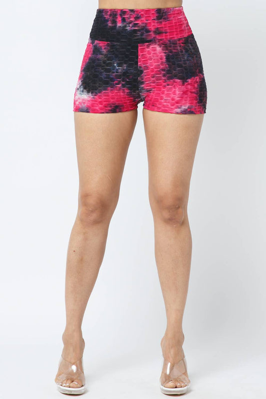 Honeycomb Jacquard Tie Dye Shorts: Fuchsia